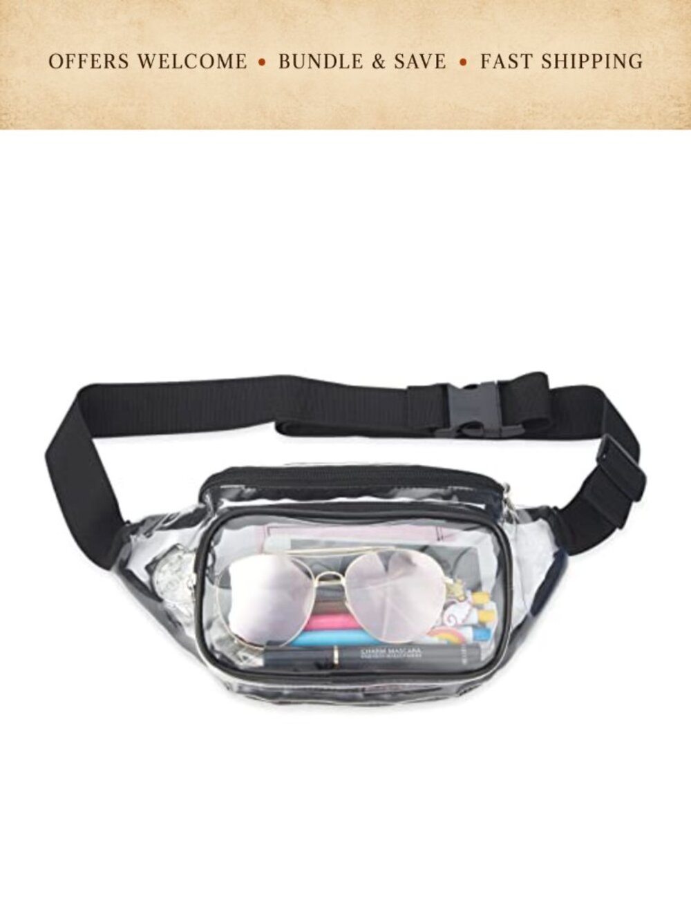 Clear Fanny Pack Stadium Approved Waterproof PVC Waist Bag Travel Belt Bag